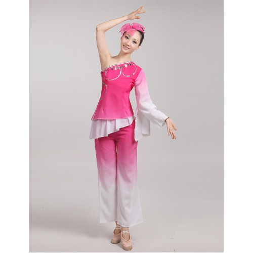 Ancient Traditional Jasmine Embroidey Kids And Women Chinese Folk Dance Costume / Chinese Fan Dance costumes